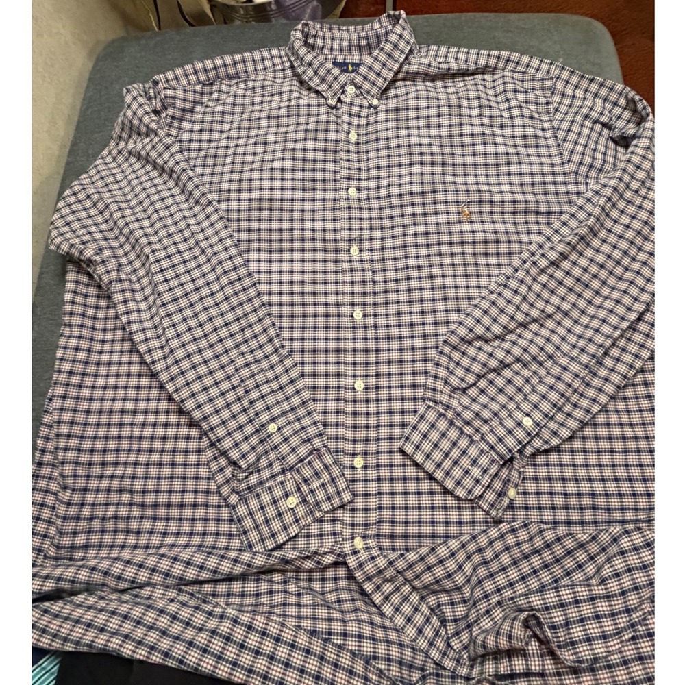 Polo Ralph Lauren Men 3XLT Tall Plaid Button Down Shirt Navy Green Red Pony Logo